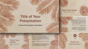 Tropical Serenity presentation template for PowerPoint and Google Slides featuring all slides overview with elegant palm leaf design and layouts