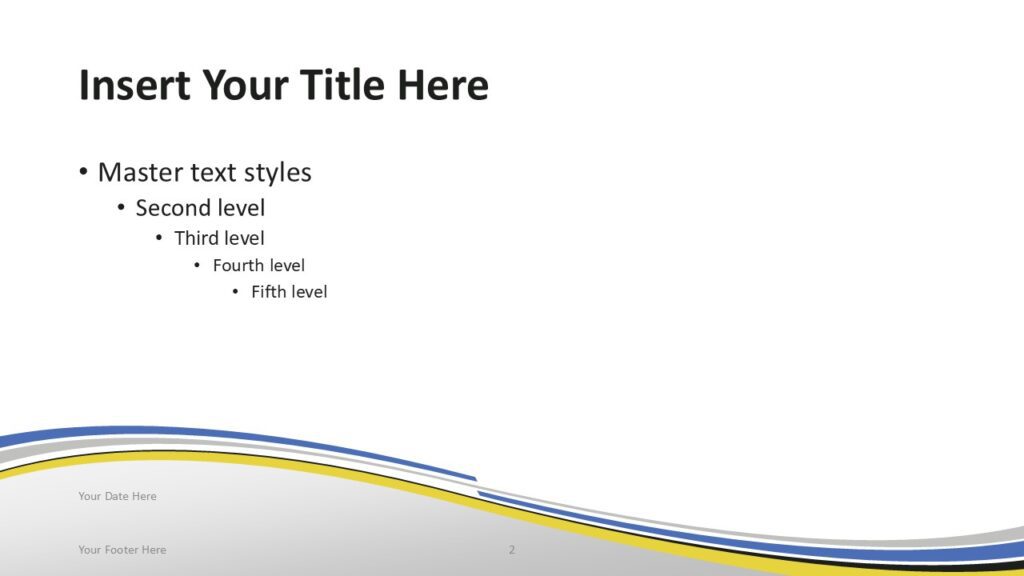 Ukraine Flag PowerPoint Template Title Content Slide Ukraine flag PowerPoint template title and content slide with curved ribbon wave design inspired by Ukrainian flag colors.