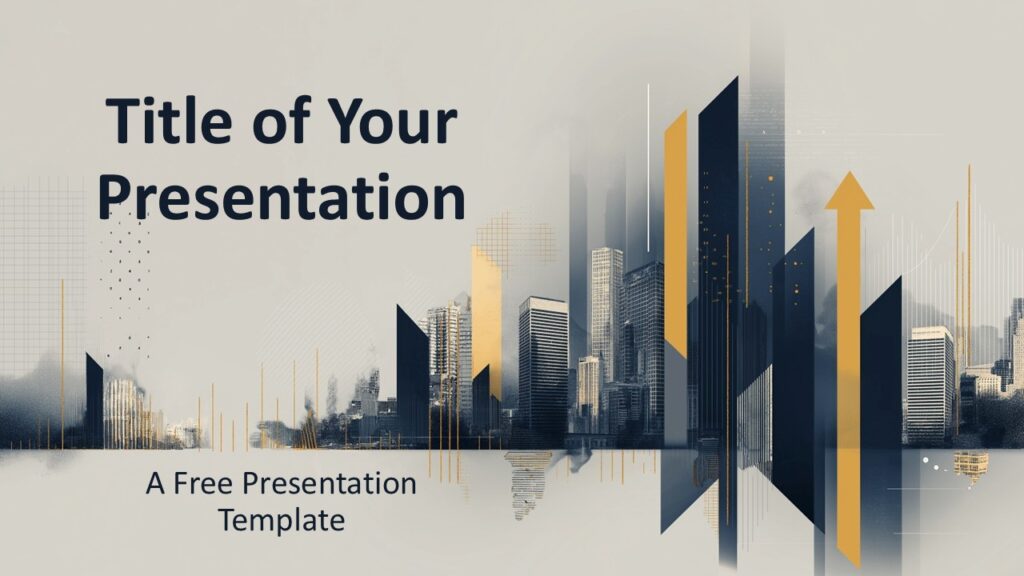 Urban Skyline cover slide design for PowerPoint and Google Slides template featuring modern city skyline graphics and elegant corporate layout.