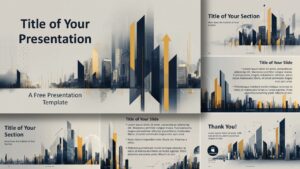 Urban Skyline presentation template for PowerPoint and Google Slides showing complete slide collection with modern city skyline design.