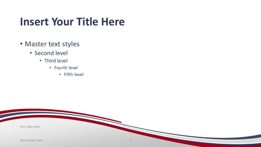 USA Flag Presentation Slide Template for PowerPoint United States themed presentation slide template with red white and blue wave design inspired by the American flag.