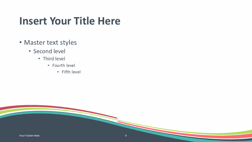 Verdigris Wave Dark Slide Template for PowerPoint PowerPoint presentation slide template with dark curved wave background and verdigris stripe accents.