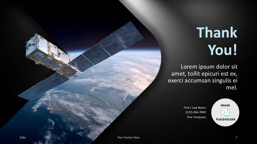 Aerospace Horizon PowerPoint closing slide for Google Slides with thank you text, contact details, and image placeholder.