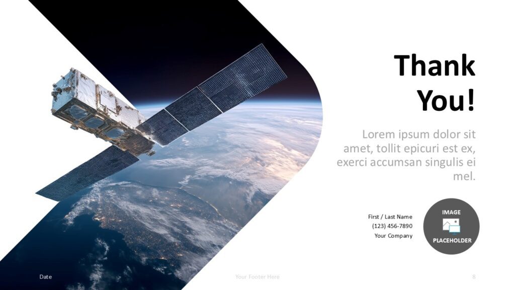 Aerospace Horizon PowerPoint closing slide for Google Slides with contact section, thank you message, and clean design.
