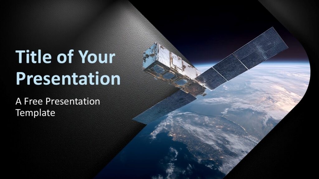 Aerospace Horizon PowerPoint cover slide for Google Slides with Earth orbit imagery, curved frame, and bold title area.