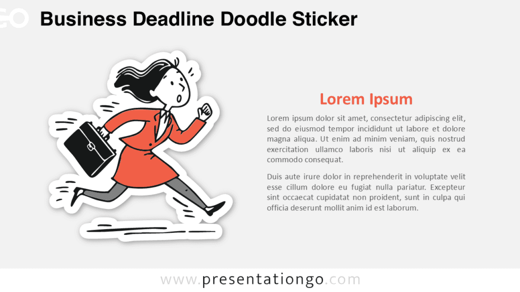 Business Deadline Doodle Sticker for PowerPoint and Google Slides showing a running businesswoman carrying a briefcase.