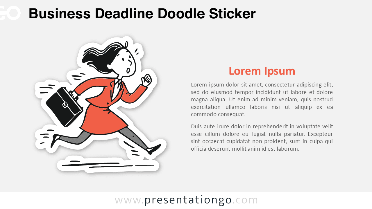 Business Deadline Doodle Sticker for PowerPoint and Google Slides showing a running businesswoman carrying a briefcase.
