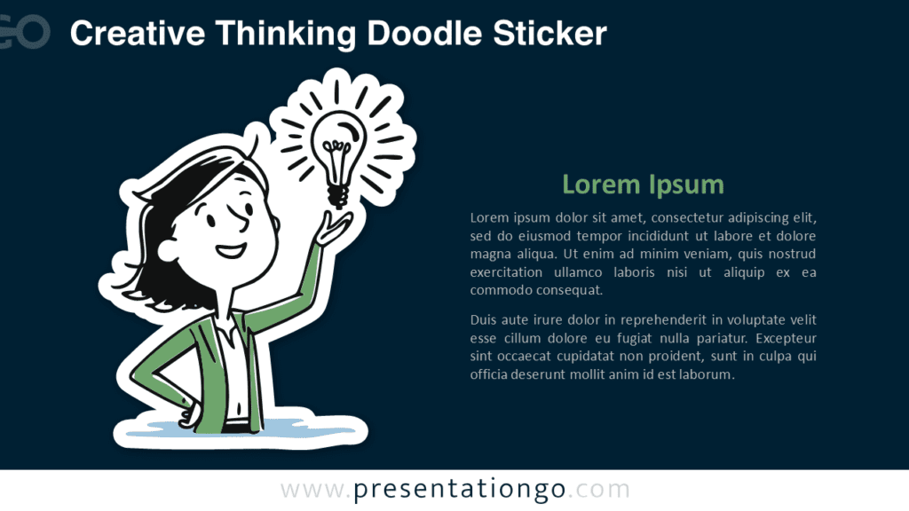 Creative Thinking PowerPoint and Google Slides doodle sticker with a hand drawn character holding up an idea symbol.