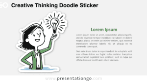 Creative Thinking Doodle Sticker for PowerPoint and Google Slides showing a woman presenting an idea light bulb.