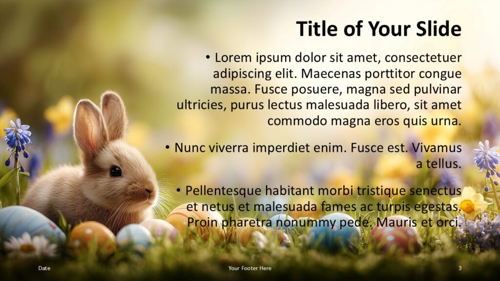 Easter Meadow Text Layout PowerPoint Google Slides Easter Meadow presentation template slide for PowerPoint and Google Slides with centered text layout and pastel spring background visuals