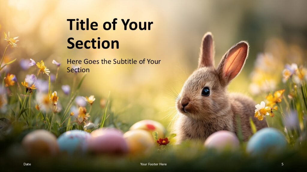 Easter Meadow Section Slide PowerPoint Google Slides Easter Meadow presentation section slide for PowerPoint and Google Slides featuring spring meadow visuals and soft pastel design template