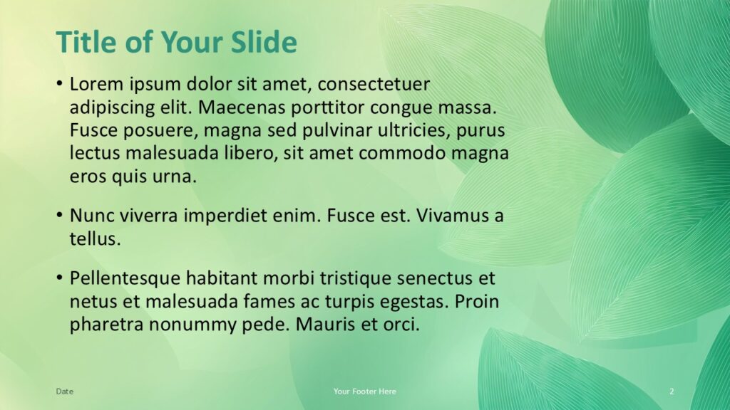Foliage Lines Content Slide PowerPoint Google Slides Foliage Lines content slide for PowerPoint and Google Slides with bullet points layout, clean typography, and subtle abstract foliage lines.