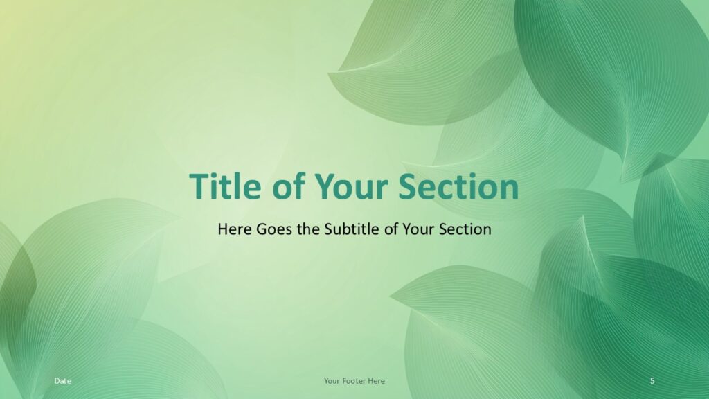Foliage Lines Section Slide PowerPoint Google Slides Foliage Lines centered section slide for PowerPoint and Google Slides with clean typography and elegant green foliage line background design.