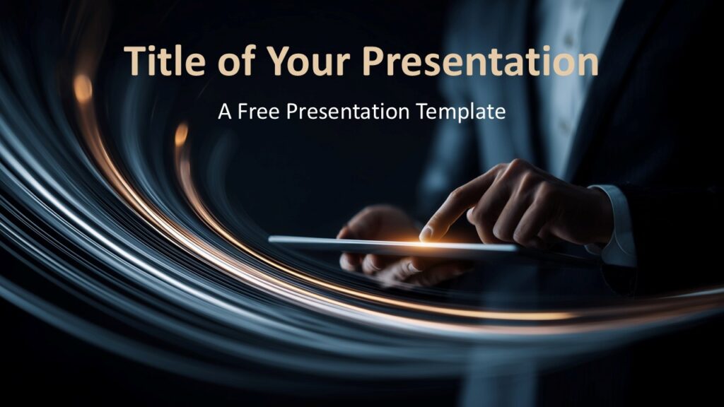 Future Touch Cover Slide PowerPoint Google Slides Futuristic cover slide design for PowerPoint and Google Slides featuring digital interaction visuals and elegant modern layout.