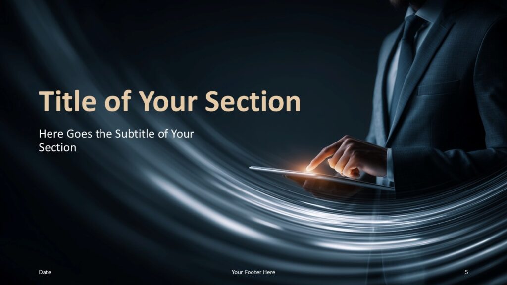 Future Touch Section Slide PowerPoint Google Slides Modern section divider for PowerPoint and Google Slides with dynamic layout, subtitle support, and elegant technology-inspired visuals.