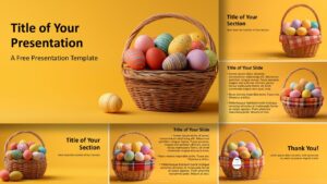 Golden Easter Eggs template for PowerPoint and Google Slides with colorful slides, festive egg visuals, and fully editable layouts.