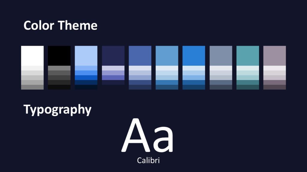 Impact Soccer PowerPoint Google Slides Colors Fonts Impact Soccer PowerPoint and Google Slides color palette and fonts slide with blue tones, grey swatches, and Calibri.