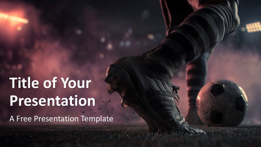 Impact Soccer PowerPoint Google Slides Cover Slide Impact Soccer PowerPoint and Google Slides cover slide with dramatic football scene, bold title, and stadium lighting.
