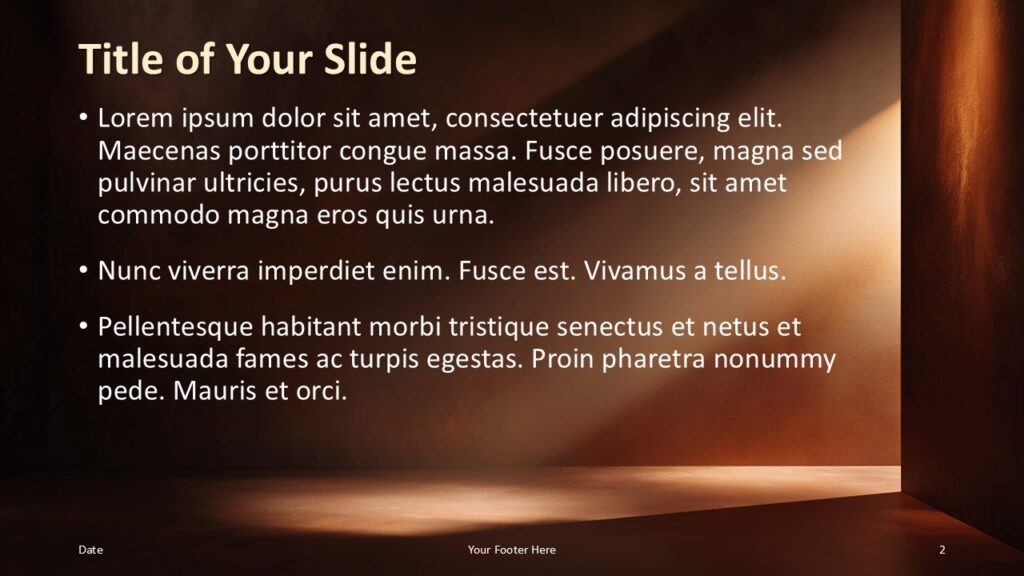 Light Path Content Slide PowerPoint Google Slides Light Path Illumination content slide for PowerPoint and Google Slides with clear bullet layout, warm background tones, and readable text structure.