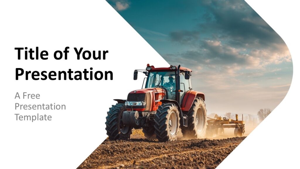 Modern Agriculture cover slide for PowerPoint and Google Slides with bright layout, tractor photo, and clean editorial style.