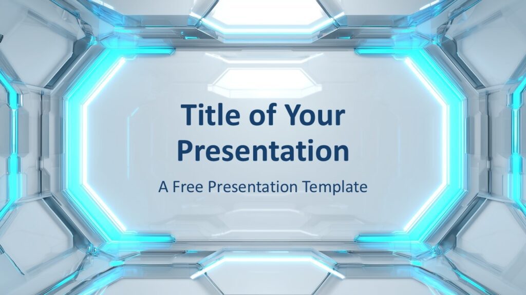 Neon Vault Cover Slide PowerPoint Google Slides Neon Vault cover slide for PowerPoint and Google Slides featuring futuristic hexagonal frame with glowing neon accents and modern layout