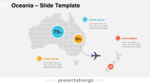 Oceania dotted map infographic for PowerPoint and Google Slides showing Australia, New Zealand, and percentage callouts.