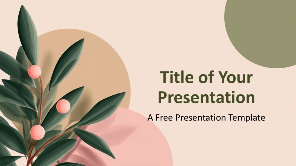Olive Grove Cover Template PowerPoint Google Slides Olive Grove cover slide for PowerPoint and Google Slides featuring botanical illustration, soft shapes, and elegant layout.