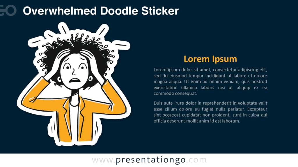 Overwhelmed Stress Doodle for PowerPoint & Google Slides PowerPoint and Google Slides doodle sticker with an overwhelmed character for stress, deadlines, and team pressure slides.