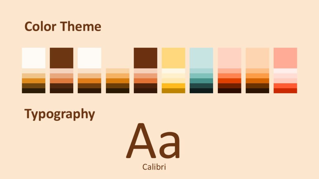 Palm Shadows color palette and fonts slide for PowerPoint and Google Slides showing the template typography and tones used throughout.