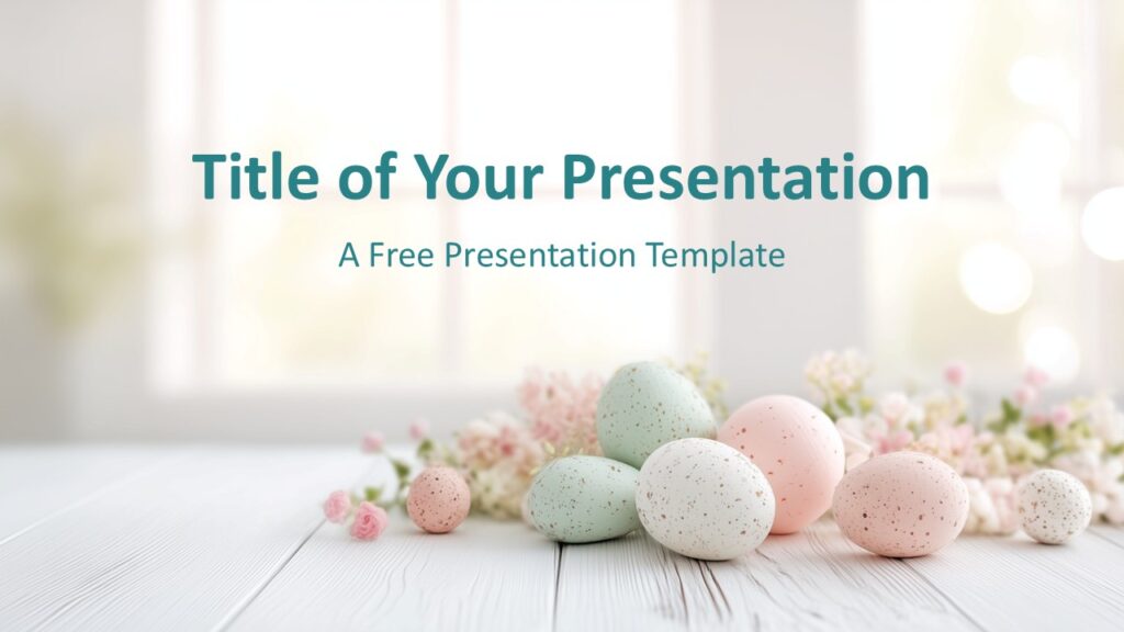 Pastel Eggs Blossoms Cover PowerPoint Google Slides Pastel Eggs Blossoms cover slide for PowerPoint and Google Slides with pastel eggs, floral elements, and clean elegant presentation design.