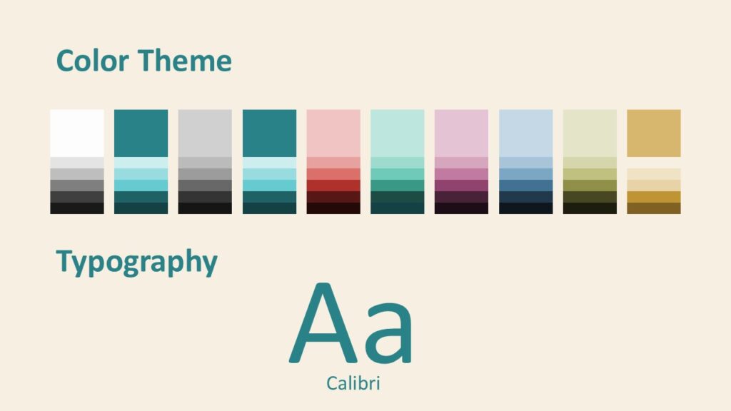 Pastel Eggs Colors Fonts PowerPoint Google Slides Pastel Eggs Blossoms color palette and typography slide for PowerPoint and Google Slides showing pastel tones and clean font style.