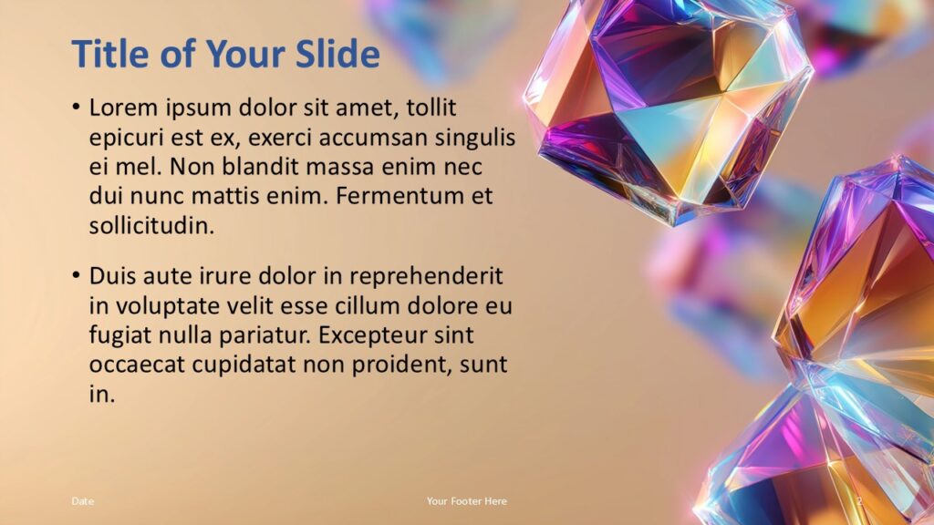 Prism Glow PowerPoint Google Slides Content Slide 1 Prism Glow content slide for PowerPoint and Google Slides with left text layout and colorful crystal illustration.