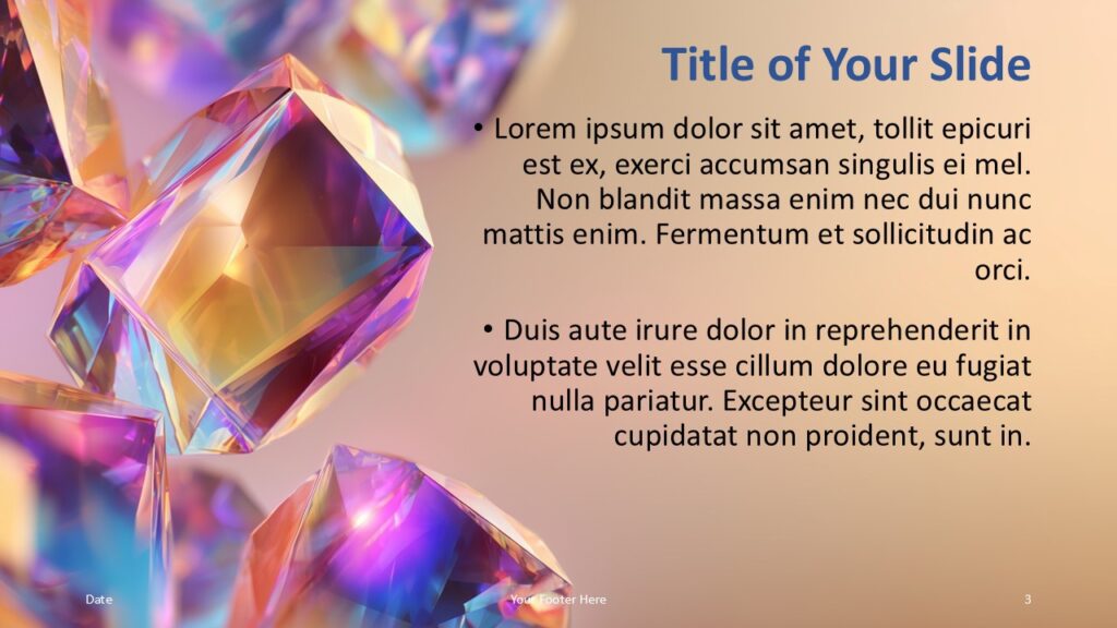 Prism Glow PowerPoint Google Slides Content Slide 2 Prism Glow content slide for PowerPoint and Google Slides with right text area and iridescent crystal design.