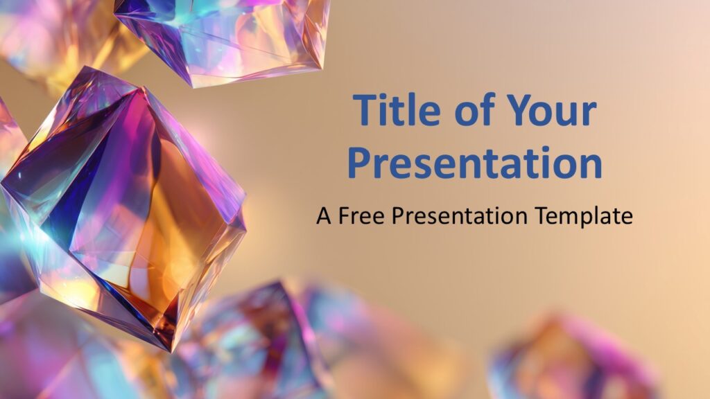 Prism Glow Cover Slide for PowerPoint Google Slides Prism Glow cover slide for PowerPoint and Google Slides with iridescent crystal shapes and elegant beige background.