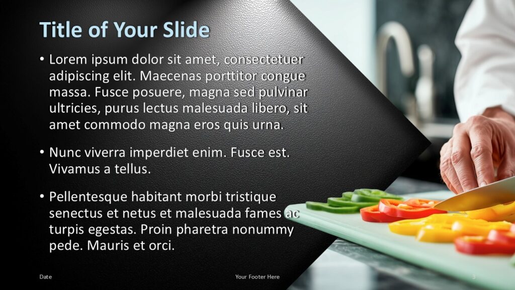 Professional Chef PowerPoint Google Slides Content Professional Chef content slide for PowerPoint and Google Slides with bullet text area, chef image, and structured template layout.