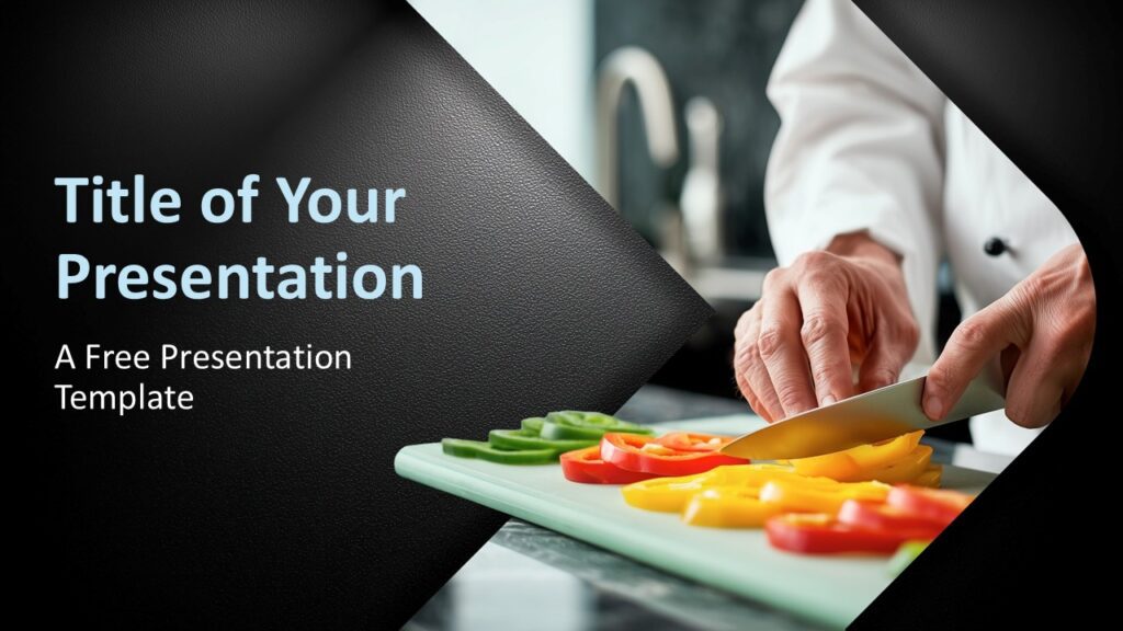 Professional Chef PowerPoint Google Slides Cover Professional Chef cover slide for PowerPoint and Google Slides with chef photo, geometric layout, and premium culinary design.