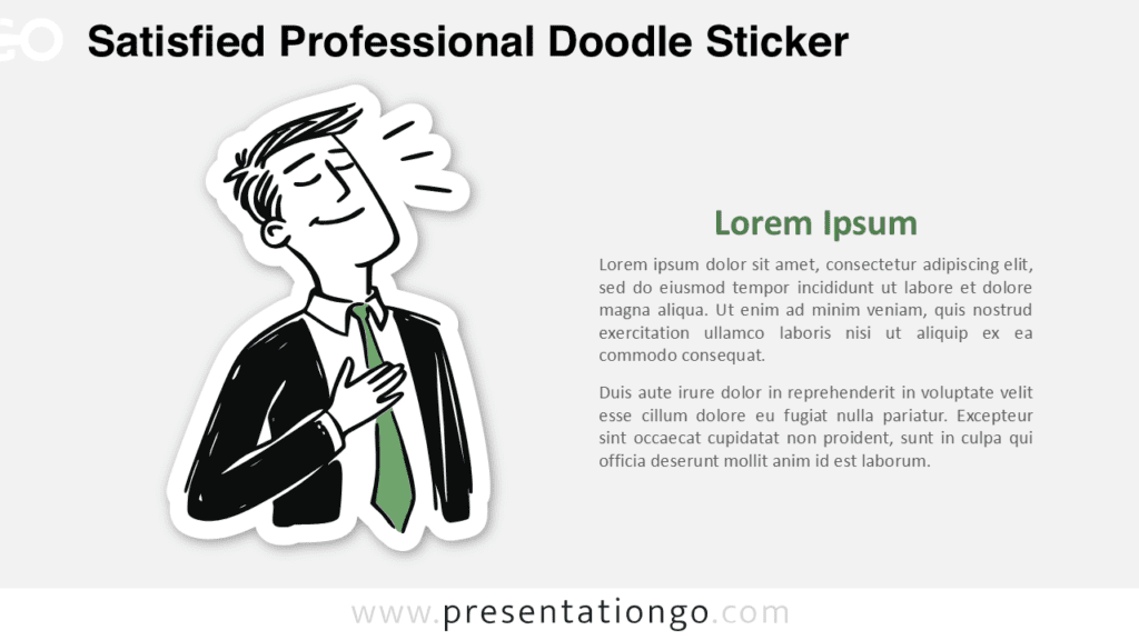 Satisfied Professional Doodle Sticker for PowerPoint and Google Slides with hand-drawn character and editable text space.