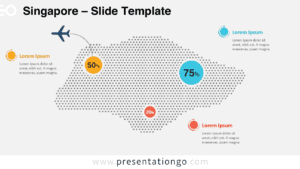 Singapore dotted map infographic for PowerPoint and Google Slides with percentage callouts and editable location notes.