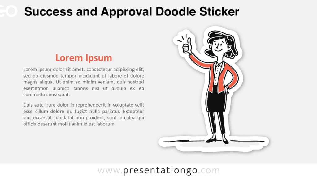 Success and Approval Doodle Sticker for PowerPoint and Google Slides with a hand-drawn thumbs-up character and text area.