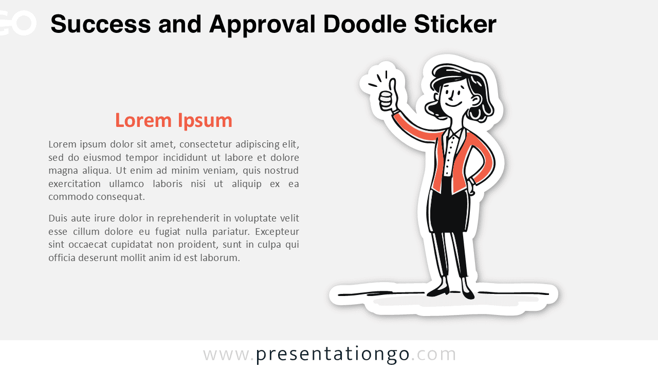 Success and Approval Doodle Sticker for PowerPoint and Google Slides with a hand-drawn thumbs-up character and text area.