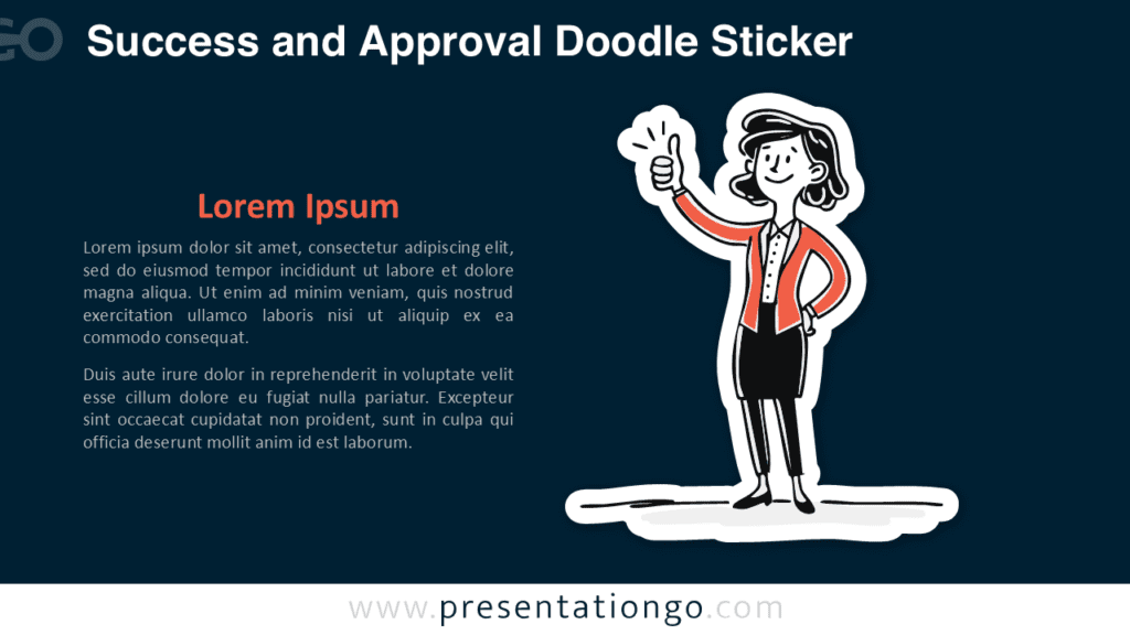 Approval Doodle Sticker for PowerPoint Google Slides PowerPoint and Google Slides doodle sticker showing a confident businesswoman with a thumbs-up gesture for approvals.