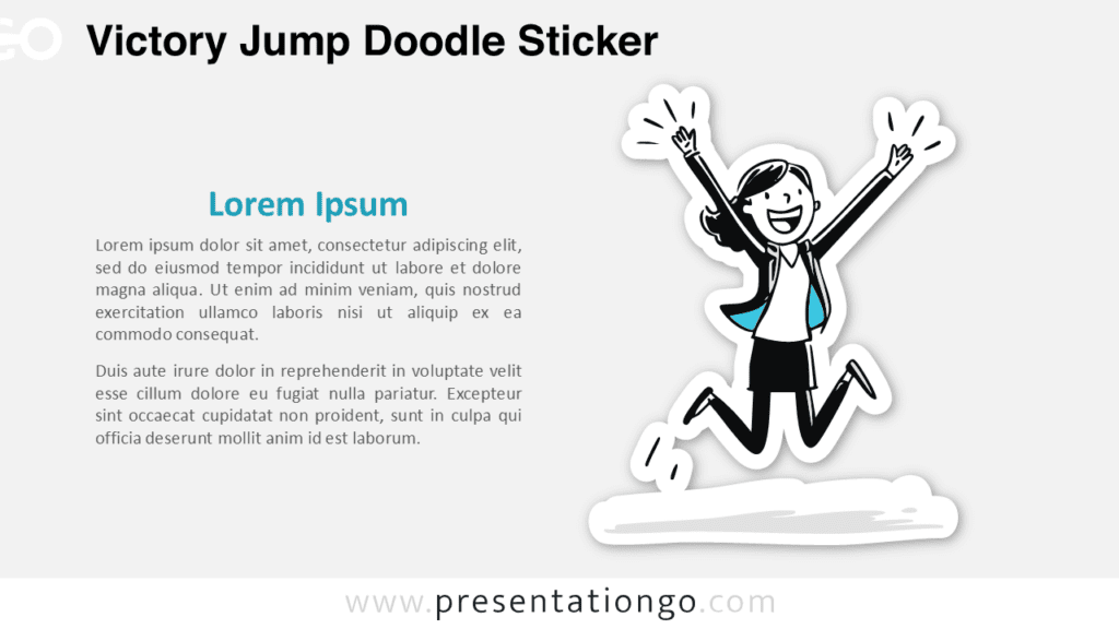 Victory Jump Doodle Sticker for PowerPoint and Google Slides showing a joyful woman jumping to celebrate success.