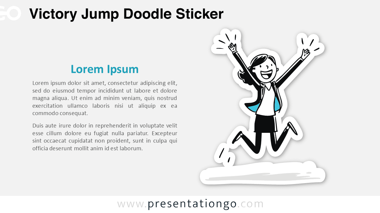 Victory Jump Doodle Sticker for PowerPoint and Google Slides showing a joyful woman jumping to celebrate success.