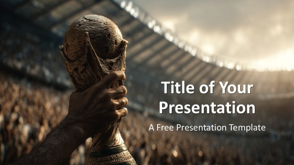 Victory Trophy PowerPoint Google Slides Cover Slide Victory Trophy cover slide for PowerPoint and Google Slides template with cinematic stadium scene and bold title layout for presentations