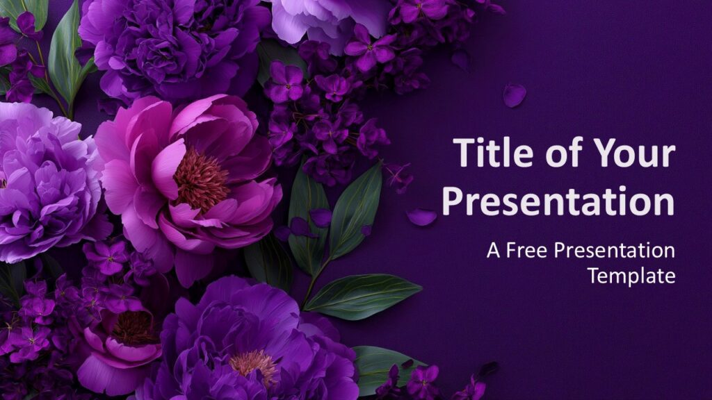 Violet Garden Cover Slide for PowerPoint Google Slides Violet Garden cover slide for PowerPoint and Google Slides with purple floral design and elegant presentation title.