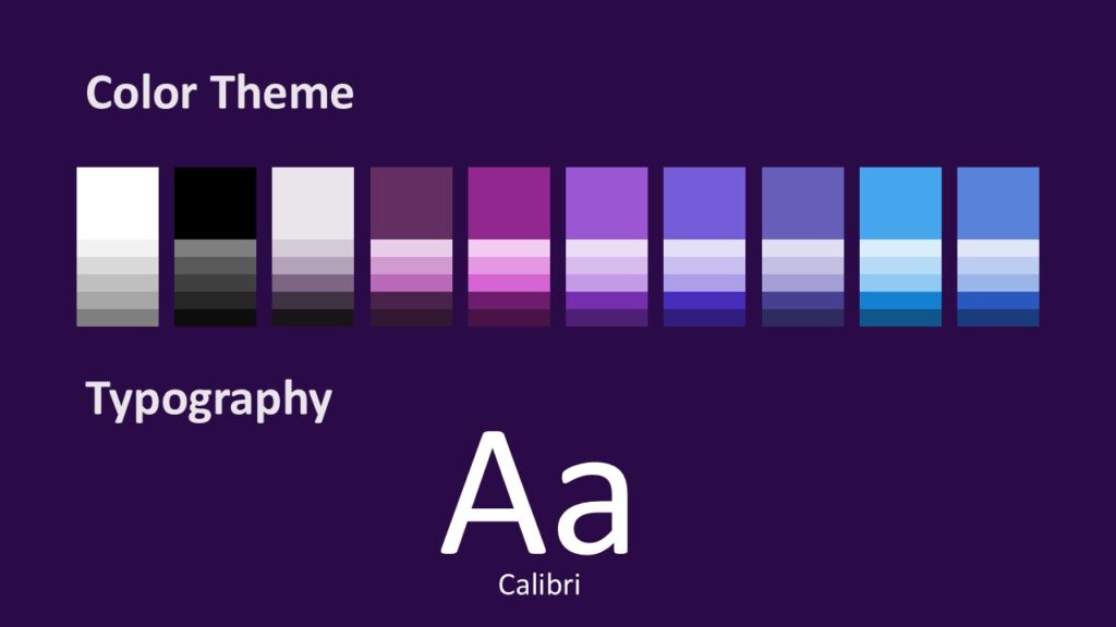Violet Garden Fonts and Colors for PowerPoint Google Slides Violet Garden PowerPoint and Google Slides fonts and colors slide showing purple palette and Calibri typography.