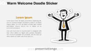 Warm Welcome Doodle Sticker for PowerPoint and Google Slides showing a cheerful presenter greeting viewers with open arms.