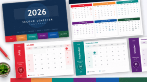 2026 Second Semester Calendar for PowerPoint and Google Slides with 15 editable planning slides.