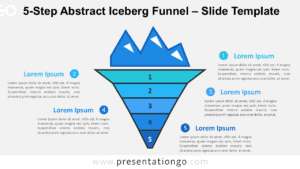 5-Step Abstract Iceberg Funnel for PowerPoint and Google Slides with editable layers, number icons, and text areas.