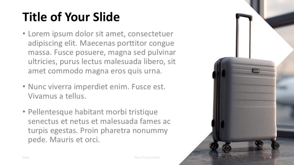 Airport Terminal Dark Content PowerPoint Google Slides Airport Terminal content slide template for PowerPoint and Google Slides with textured panels and clear bullet layout.